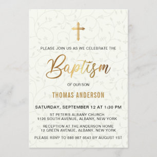 Classic Simple Vintage Gold Baptism Invitation