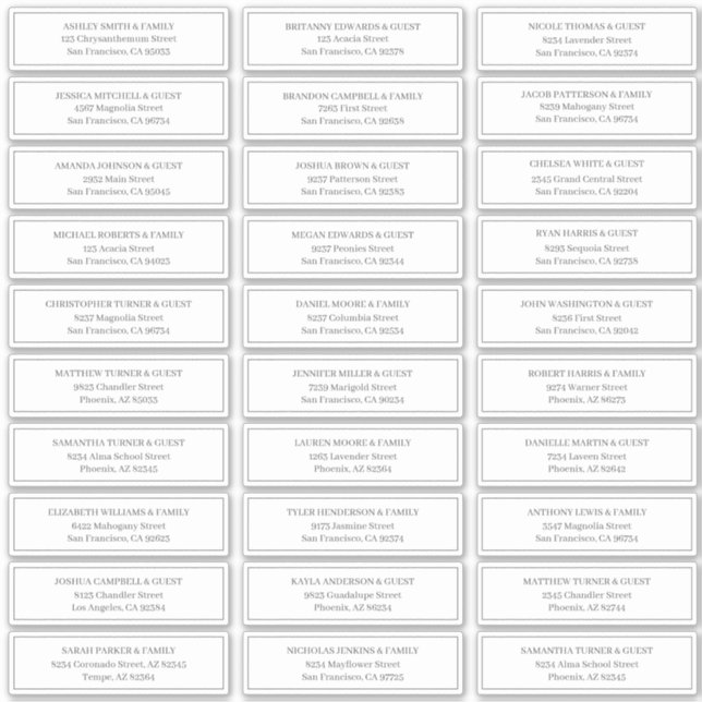 Classic Simple Wedding Guest Names Address (Front)