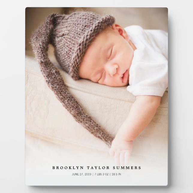 Classic Simple White Gradient New Baby Photo Easel Plaque (Front)