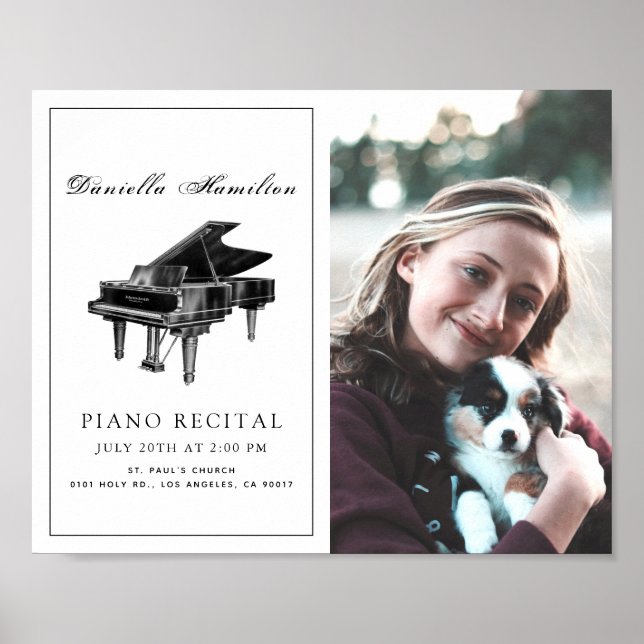 Classic Simple White Piano Recital Photo Poster (Front)