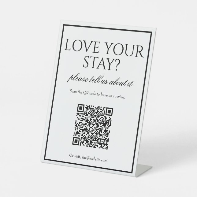 Classic Simple White QR Code Review Table Sign (Front)