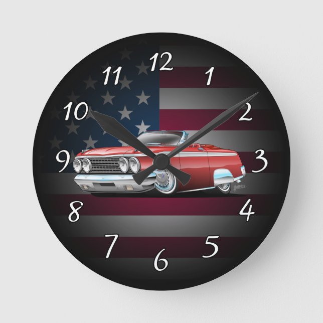 Classic Sixties American Convertible Cartoon Round Clock (Front)