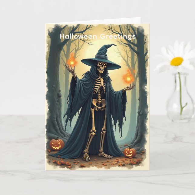 Classic Skeleton Witch Halloween Greeting Vintage  Card (Small Plant)