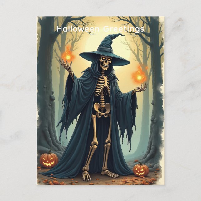 Classic Skeleton Witch Halloween Greeting Vintage  Postcard (Front)