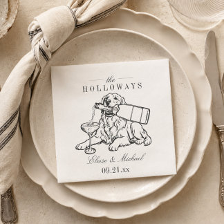 Classic Sketch Golden Retriever Champagne Wedding Napkin