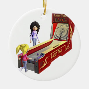 Classic Ski Ball Game with Girls Playing Ceramic Ornament