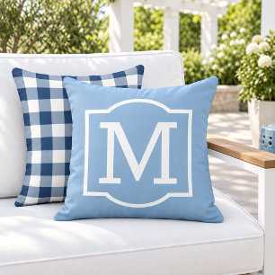 Classic Sky Blue White Bracket Monogram Cushion
