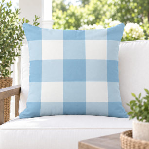 Classic Sky Blue White Large Gingham Check Cushion