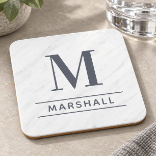 Classic Slate Grey Serif Monogram Name Coaster