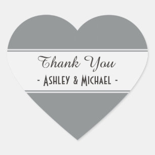 Classic Sleek Silver Thank You Heart Sticker