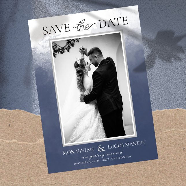 Classic Smokey Navy Blue Photo Save The Date Invitation (Creator Uploaded)