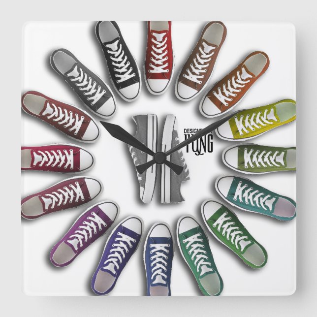 Classic Sneakers Circle Square Wall Clock (Front)