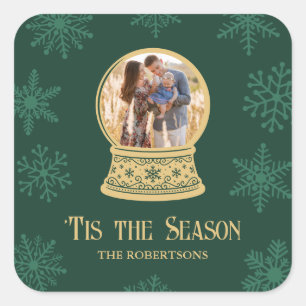 Classic Snow Globe Photo Personalised Christmas Square Sticker