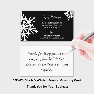 Classic Snowflake Black & White Holiday Thank You Business Card