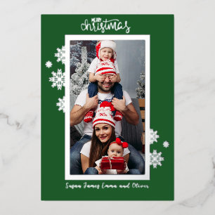 Classic Snowflake Green Foil Photo Christmas Holiday Card