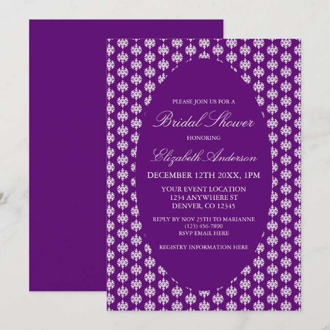 Classic Snowflake Winter Jewel Tone Bridal Shower Invitation (Front/Back)