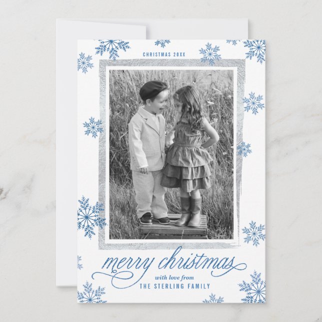 Classic Snowflakes Family Christmas Photo Card (Front)