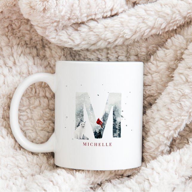 Classic Snowy Christmas Winter Scene Monogram M Coffee Mug (Creator Uploaded)