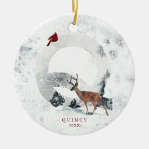 Classic Snowy Christmas Winter Scene Monogram Q Ceramic Ornament