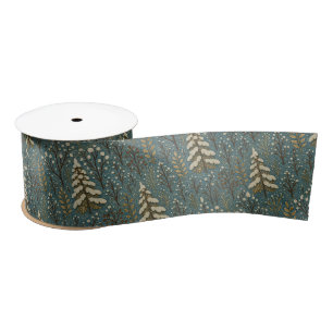 Classic Snowy Winter Forest Trees Art Pattern Satin Ribbon