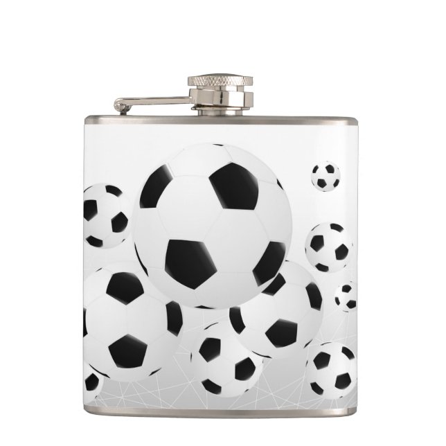 Classic Soccer Football Balls Flying Sports Hip Flask (Front)
