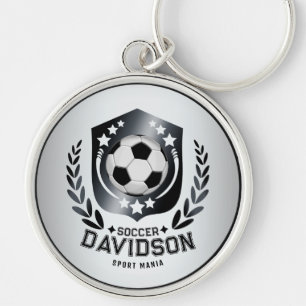 Classic Soccer Shield Custom Text and Background Key Ring