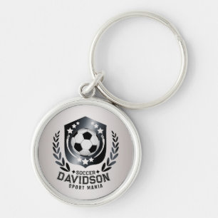 Classic Soccer Shield Custom Text and Background Key Ring