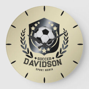 Classic Soccer Shield Custom Text and Background Large Clock