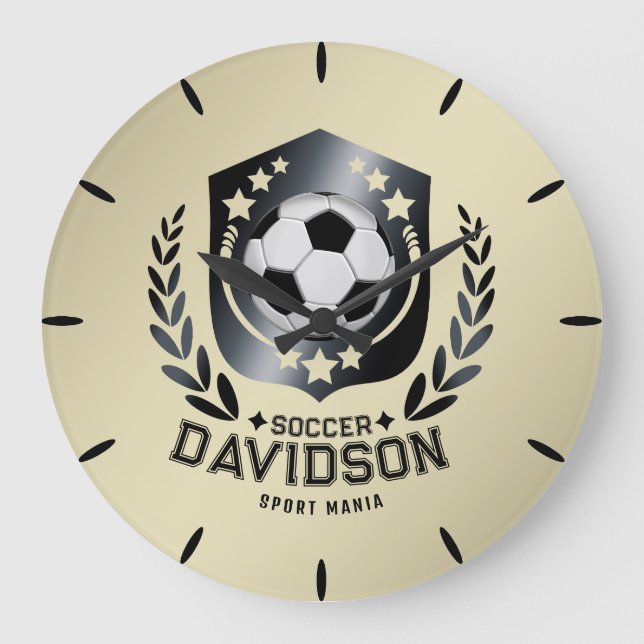 Classic Soccer Shield | Custom Text and Background Large Clock (Front)