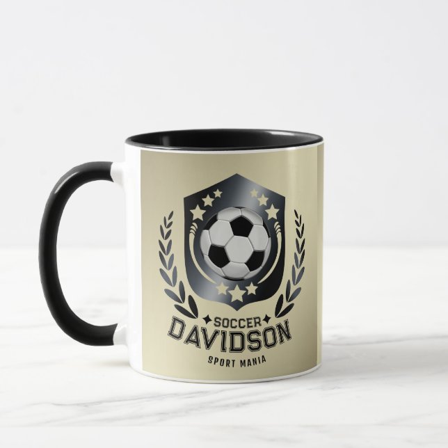 Classic Soccer Shield | Custom Text and Background Mug (Left)