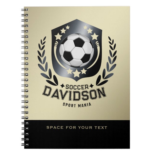 Classic Soccer Shield | Custom Text and Background Notebook (Front)