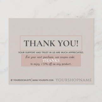Classic Soft Blush Beige Thank You for your Order Enclosure Card