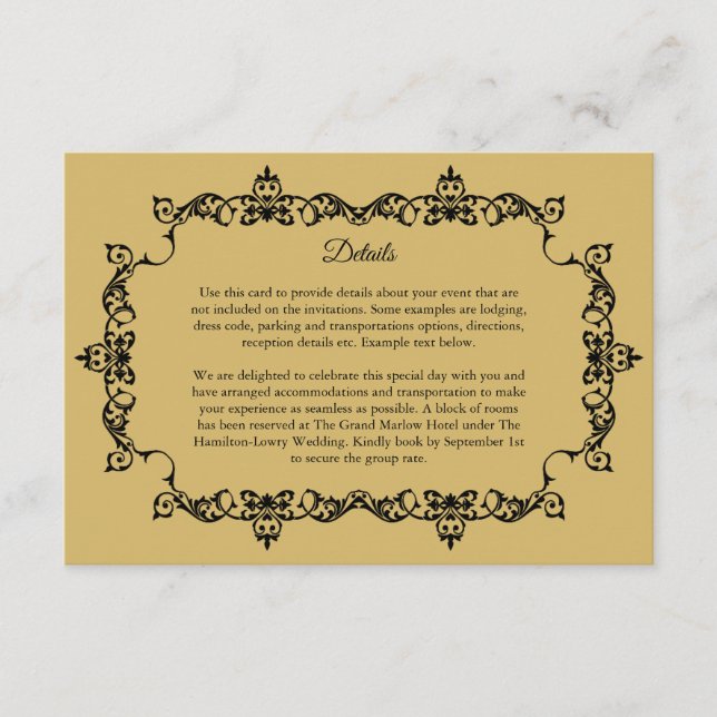 Classic Soft Gold Ornately Framed Wedding Enclosure Card (Front)