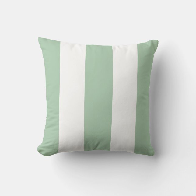 Classic soft green white 5 vertical strips cushion (Front)