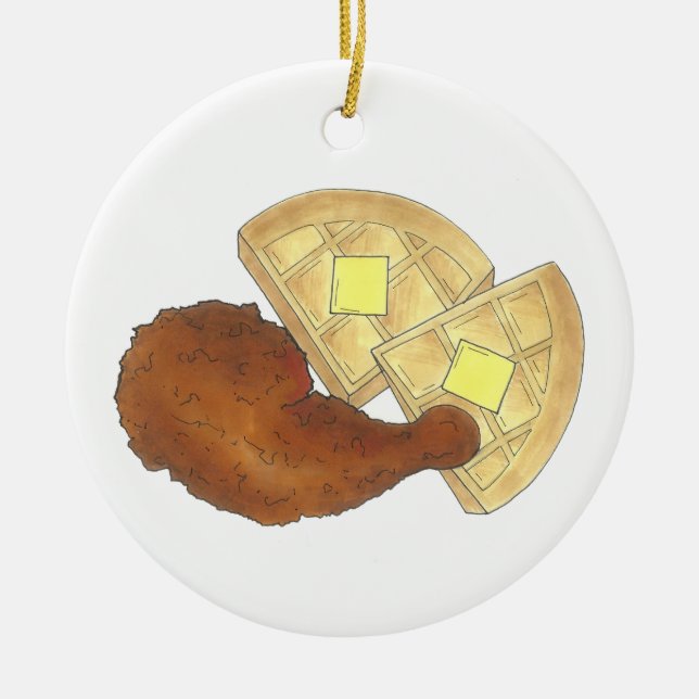 Classic Soul Food Fried Chicken and Waffles Diner Ceramic Ornament (Front)