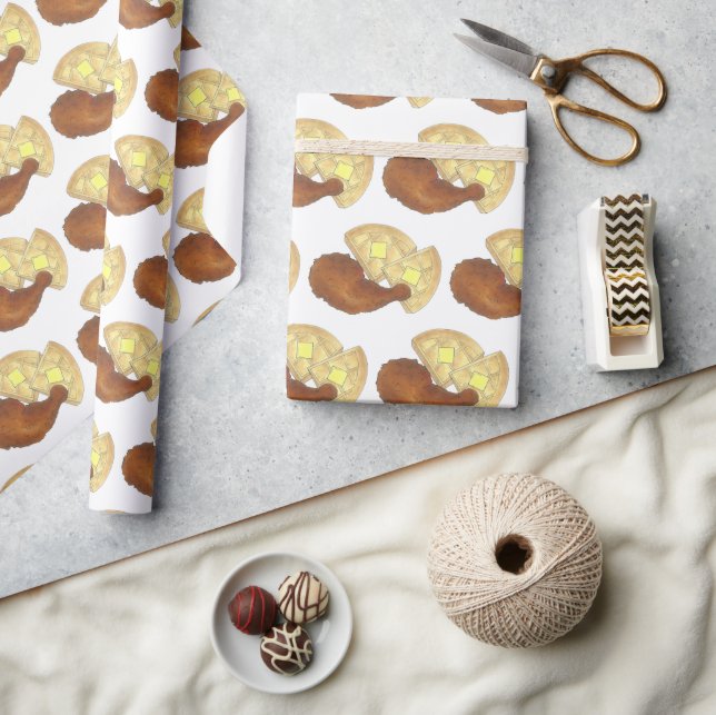 Classic Soul Food Fried Chicken and Waffles Diner Wrapping Paper (Crafts)