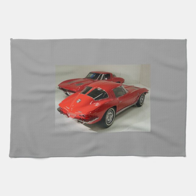 Classic Split Window Red Corvette Tea Towel (Horizontal)