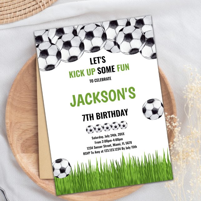 Classic Sports Theme for Kids’ Party Invitation (Green Ball Soccer Birthday Invitations)