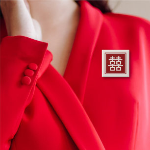 Classic Square Double Happiness Chinese Wedding 15 Cm Square Badge
