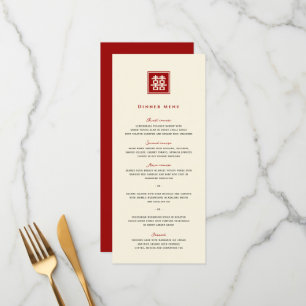 Classic Square Double Happiness Chinese Wedding Menu