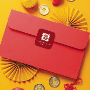 Classic Square Double Happiness Chinese Wedding Square Sticker