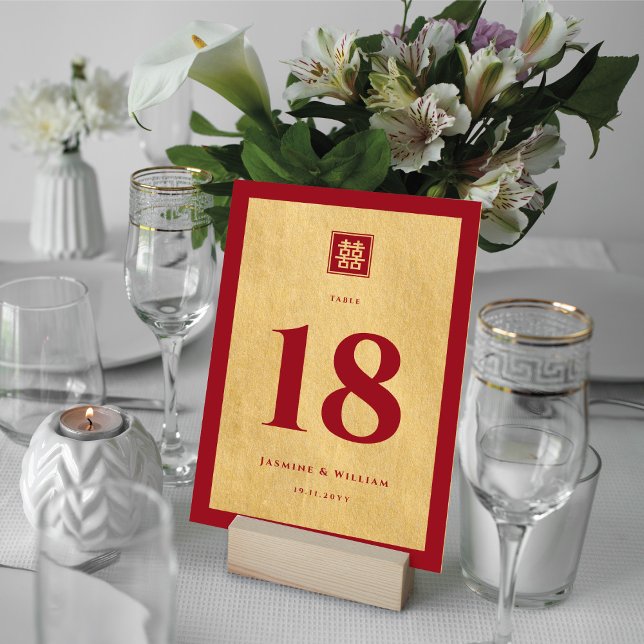 Classic Square Double Xi Golden Chinese Wedding Table Number (Creator Uploaded)
