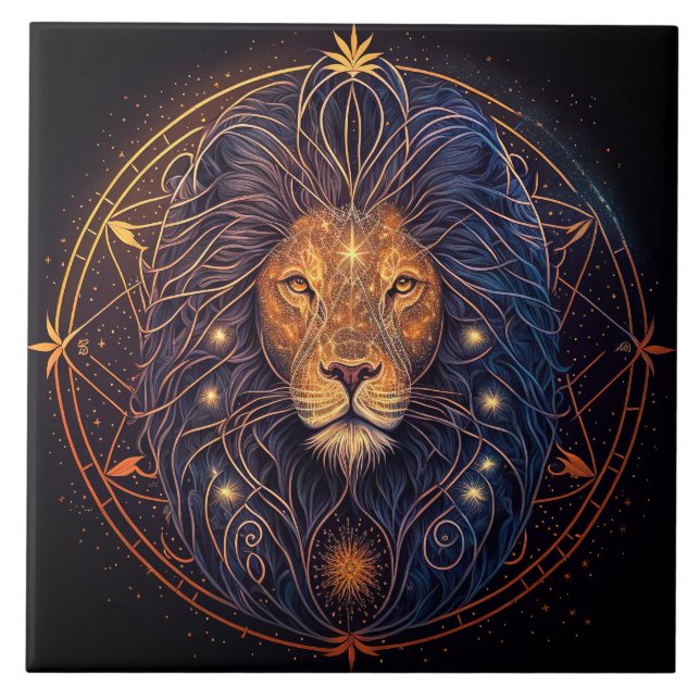 Classic Stained Glass Pattern in Blue, Green, Red Ceramic Tile (Front)