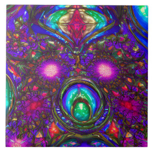 Classic Stained Glass Pattern in Blue, Green, Red Ceramic Tile