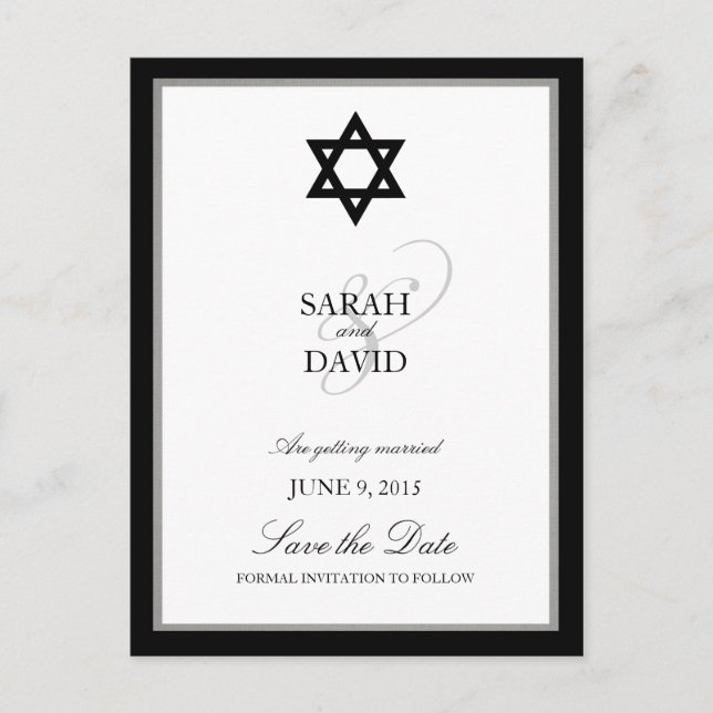 Classic Star of David Jewish Wedding Save the Date Announcement Postcard (Front)