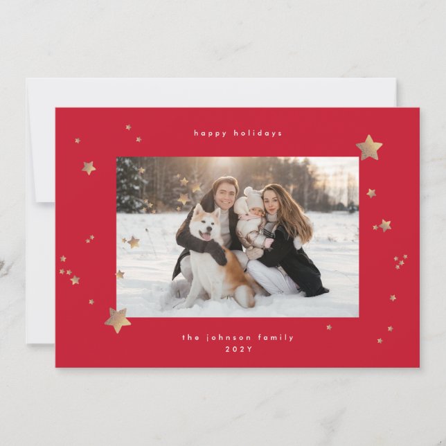 Classic Starry Night RED Christmas Photo Happy Holiday Card (Front)