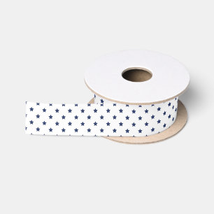 Classic Stars Navy Blue - White Satin Ribbon