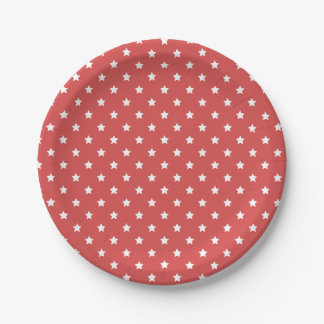 Classic Stars White - Coral Red Paper Plate
