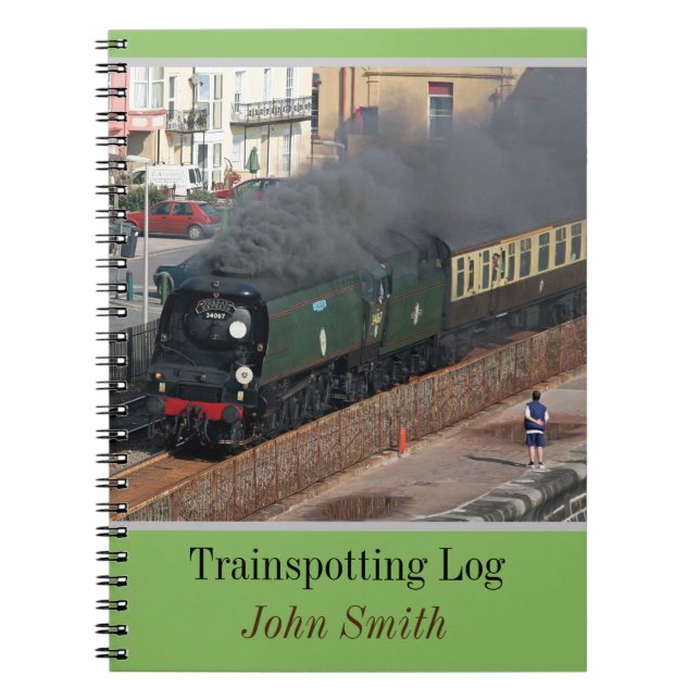 Classic steam train trainspotting log personalised notebook (Front)