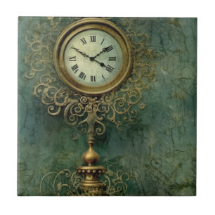 Classic Steampunk Clockwork with Emerald Rustic Ceramic Tile